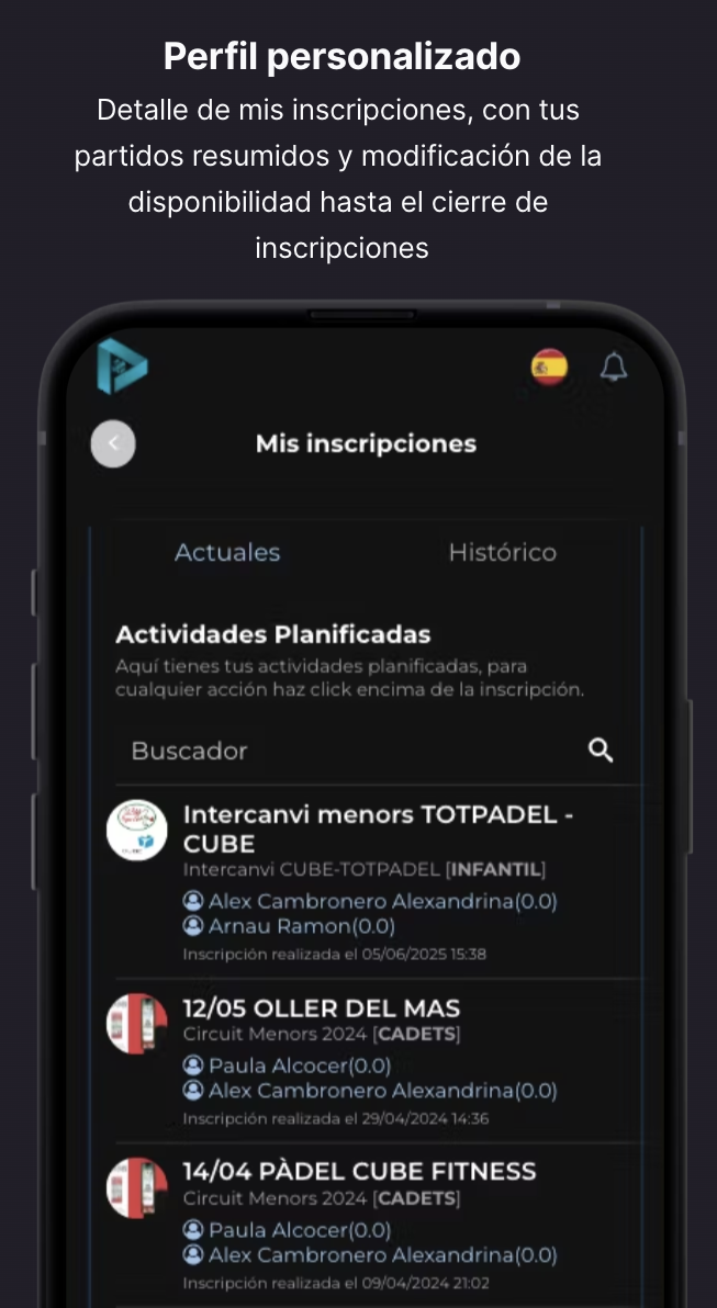 Pantalla de perfil del jugador